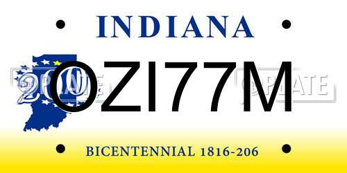 OZI77M Indiana License Plate