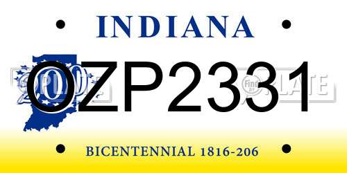 OZP2331 Indiana License Plate
