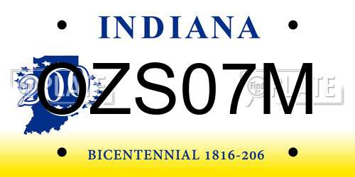 OZS07M Indiana License Plate