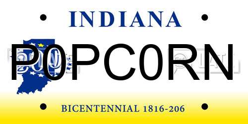 P0PC0RN Indiana License Plate