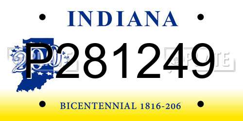 P281249 Indiana License Plate
