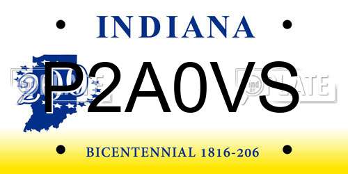 P2A0VS Indiana License Plate