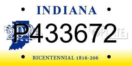 P433672 Indiana License Plate