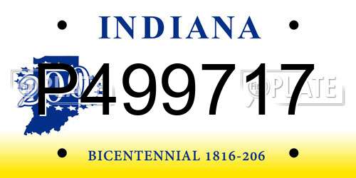 P499717 Indiana License Plate