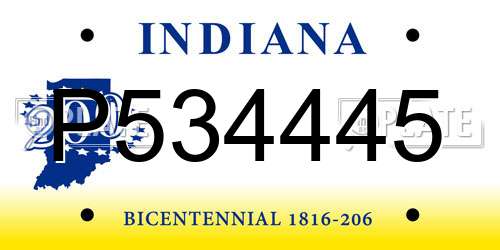 P534445 Indiana License Plate