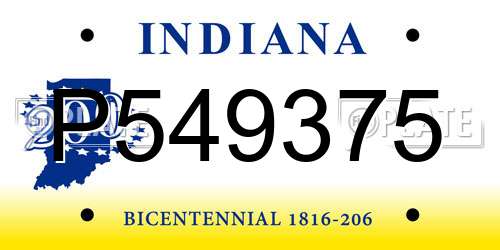 P549375 Indiana License Plate