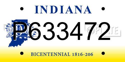 P633472 Indiana License Plate