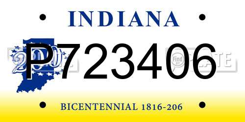 P723406 Indiana License Plate