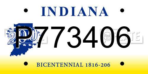 P773406 Indiana License Plate