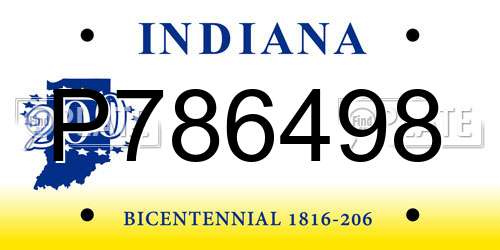P786498 Indiana License Plate