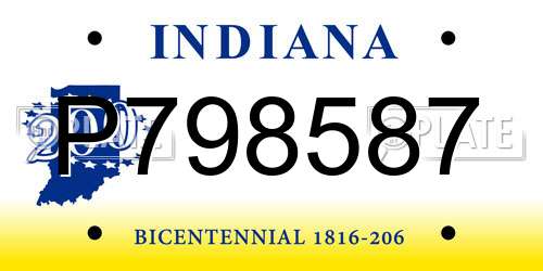 P798587 Indiana License Plate