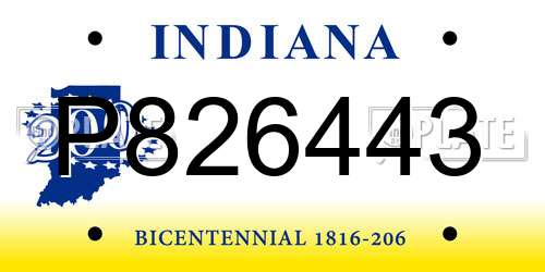 P826443 Indiana License Plate