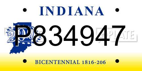 P834947 Indiana License Plate