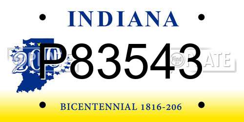 P83543 Indiana License Plate
