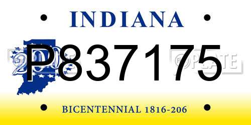 P837175 Indiana License Plate