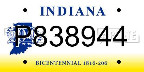 P838944 Indiana License Plate