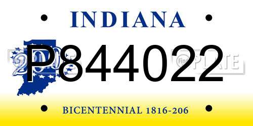P844022 Indiana License Plate