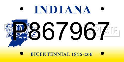 P867967 Indiana License Plate