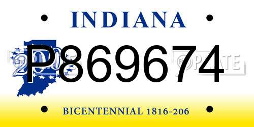 P869674 Indiana License Plate