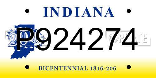 P924274 Indiana License Plate