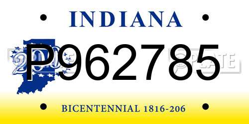P962785 Indiana License Plate