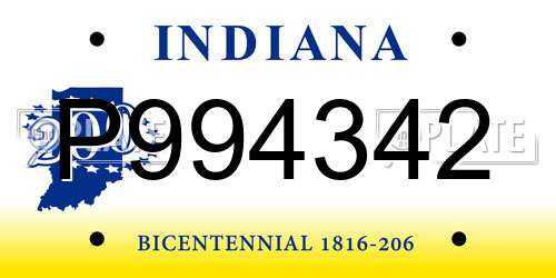 P994342 Indiana License Plate