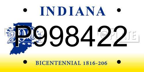 P998422 Indiana License Plate