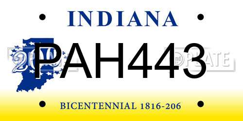 PAH443 Indiana License Plate