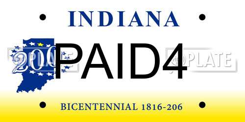 PAID4 Indiana License Plate