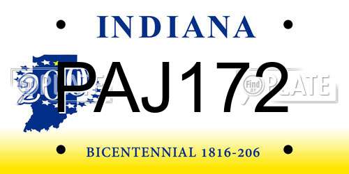 PAJ172 Indiana License Plate