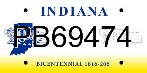 PB69474 Indiana License Plate