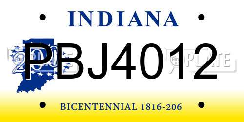 PBJ4012 Indiana License Plate