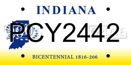 PCY2442 Indiana License Plate
