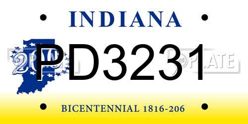 PD3231 Indiana License Plate