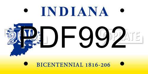 PDF992 Indiana License Plate