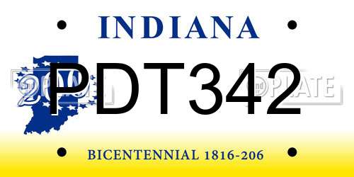 PDT342 Indiana License Plate