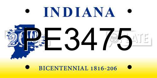 PE3475 Indiana License Plate
