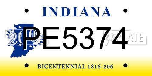 PE5374 Indiana License Plate