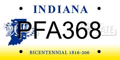 PFA368 Indiana License Plate
