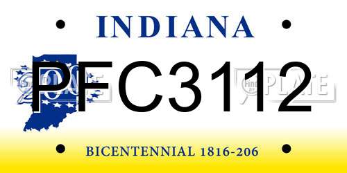 PFC3112 Indiana License Plate