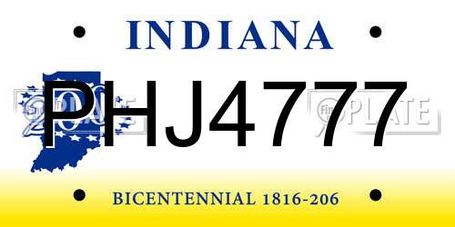 PHJ4777 Indiana License Plate