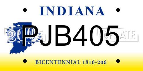 PJB405 Indiana License Plate