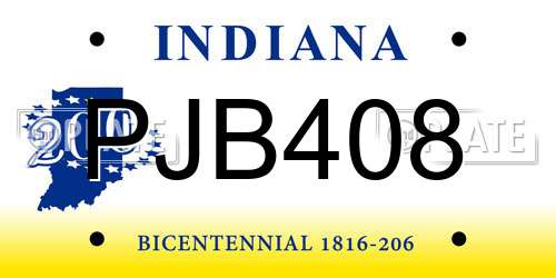 PJB408 Indiana License Plate