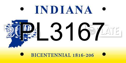 PL3167 Indiana License Plate