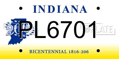 PL6701 Indiana License Plate