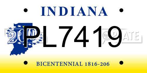 PL7419 Indiana License Plate