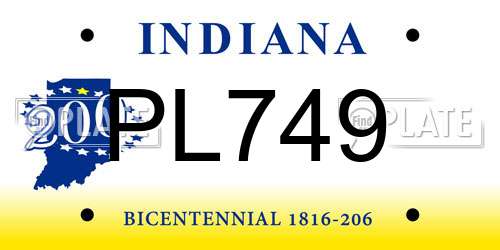 PL749 Indiana License Plate