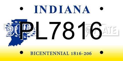 PL7816 Indiana License Plate
