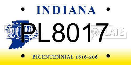 PL8017 Indiana License Plate