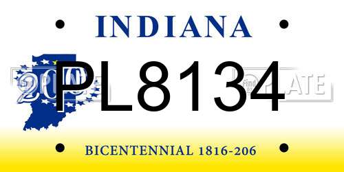 PL8134 Indiana License Plate